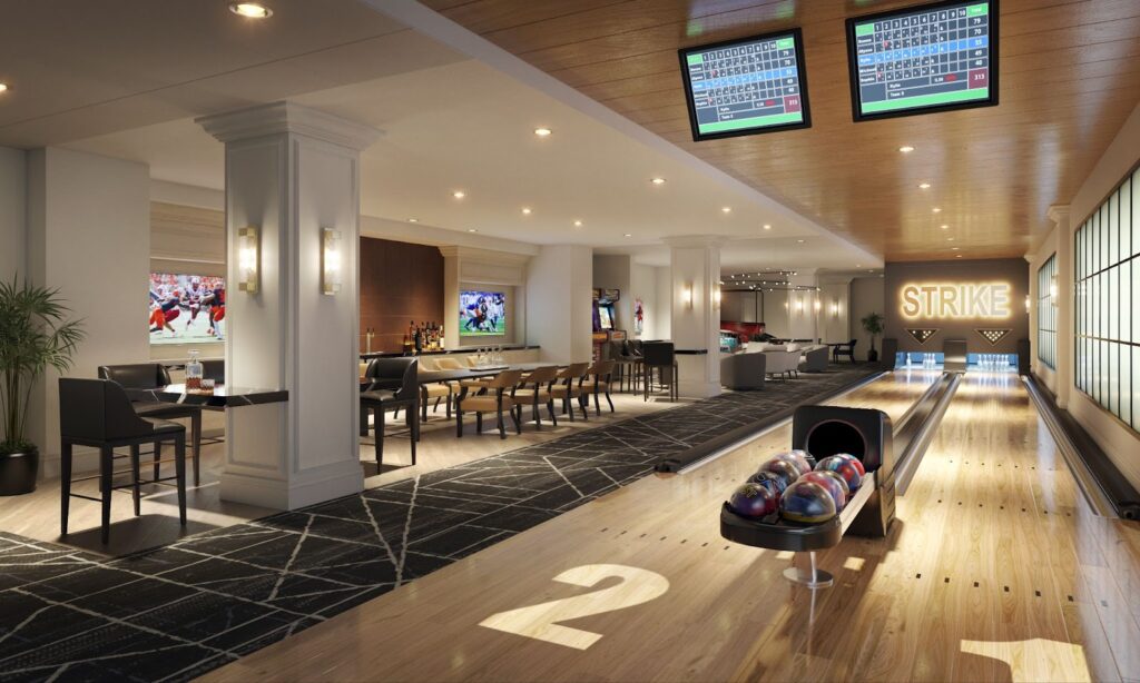 Two lane bowling alley and club space