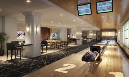 Two lane bowling alley and club space